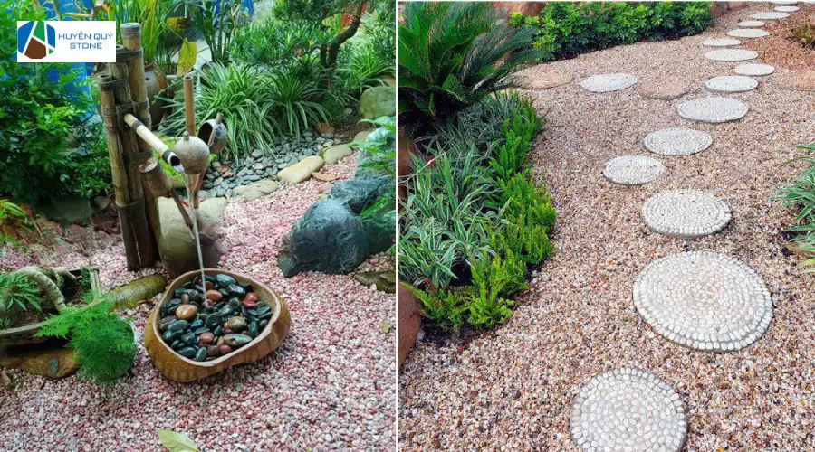 Đá sỏi hồng lát sân phong cách Nhật Bản