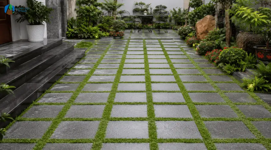 Đá lát sân vườn xen cỏ