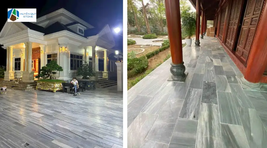 Sân vườn biệt thự lát đá sọc dưa