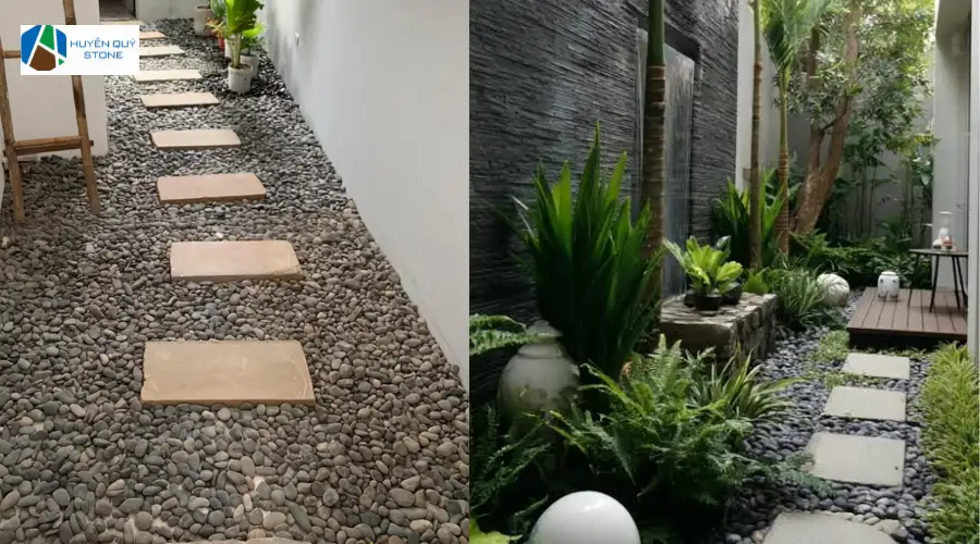 Sử dụng đá sỏi lát sân vườn tạo không gian mới mẻ, hiện đại, ấn tượng